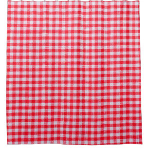 Red checkered fabric closeup , tablecloth texture shower curtain