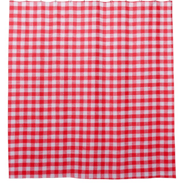Red checkered fabric closeup , tablecloth texture shower curtain (Front)