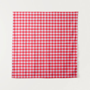 Red checkered fabric closeup , tablecloth texture tapestry