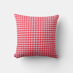 Red checkered fabric closeup , tablecloth texture throw pillow