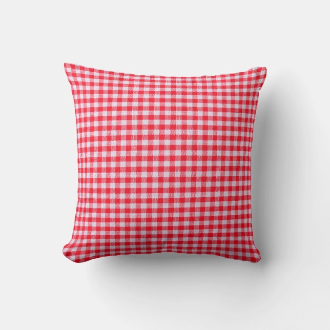 Red checkered fabric closeup , tablecloth texture throw pillow (Front)