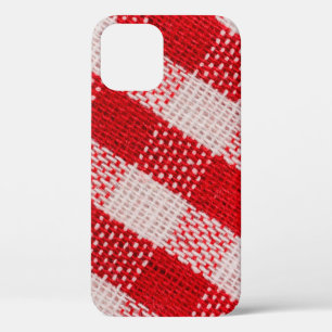 Red checkered fabric tablecloth pattern texture ba iPhone 12 case