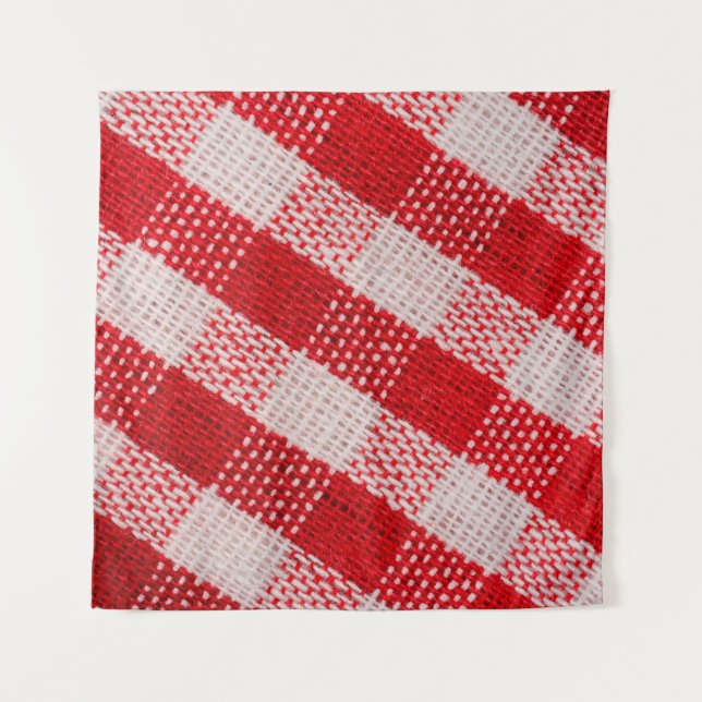 Red checkered fabric tablecloth pattern texture ba tapestry (Front)