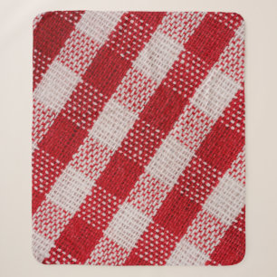 Red checkered: fabric tablecloth texture. sherpa blanket