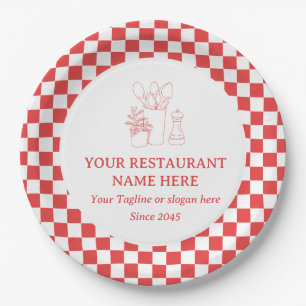Red Checkered Food Trucks Street Vendors Takeaway  Paper Plates