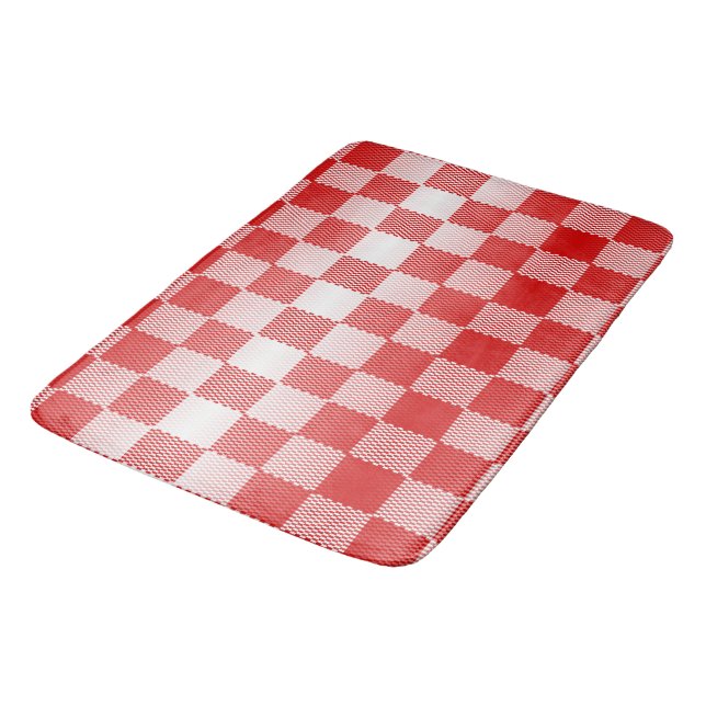 Red Checkered Geometric Bath Mat (Angled)