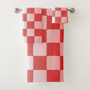 Red Checkered Geometric Bath Towel Set