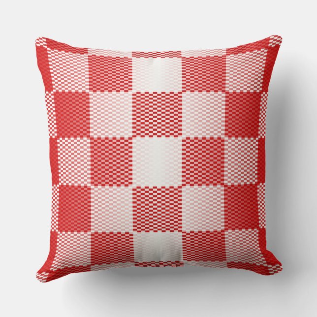 Red Checkered Geometric Throw Pillow (Back)