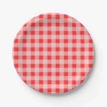 Red checkered gingham pattern paper plates