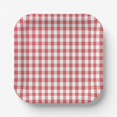 Red Checkered gingham tablecloth pattern bbq Paper Plates