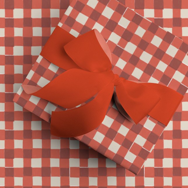 Red Checkered Gingham  Wrapping Paper (Red and cream checkered gift wrapping paper.)