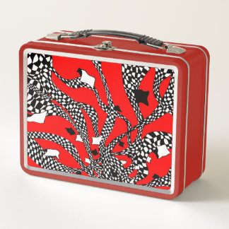 red checkered metal lunch box