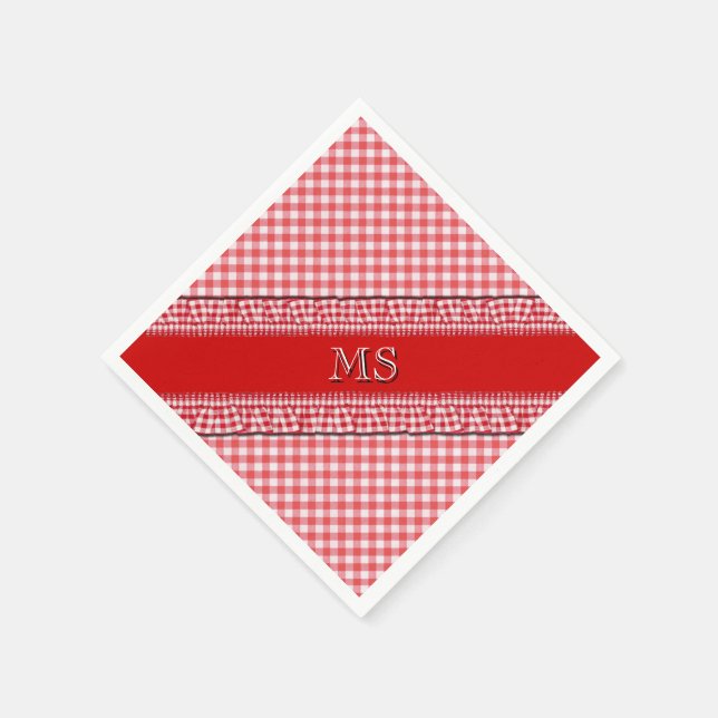 Red Checkered Napkins with Monogram (Corner)