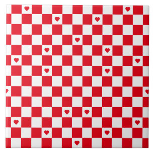 Red Checkered Pattern Background Ceramic Tile