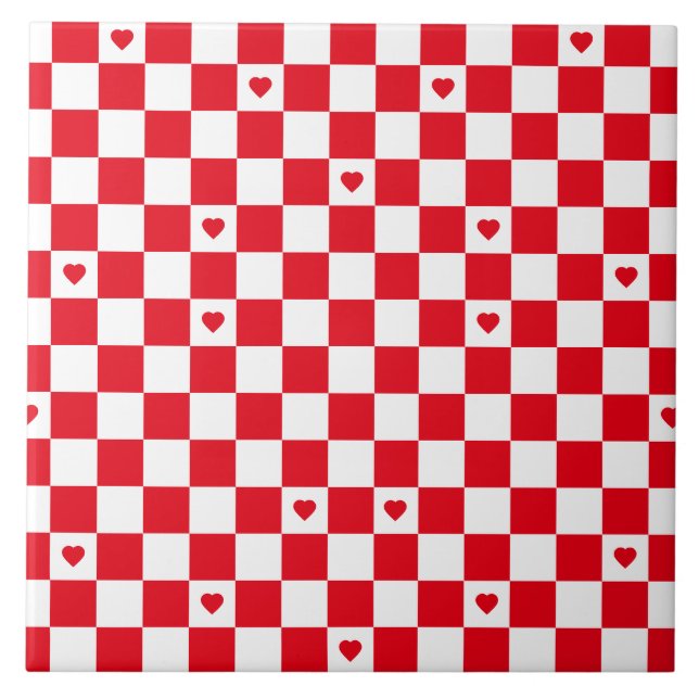 Red Checkered Pattern Background Ceramic Tile (Front)