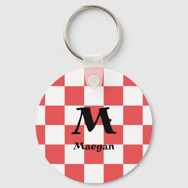 Red Checkered Pattern Background Keychain (Front)
