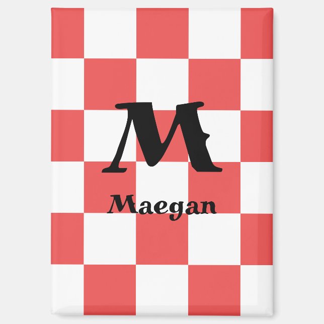 Red Checkered Pattern Background Magnet (Front)