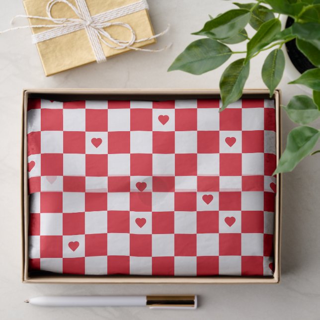 Red Checkered Pattern Background Tissue Paper (Gift)