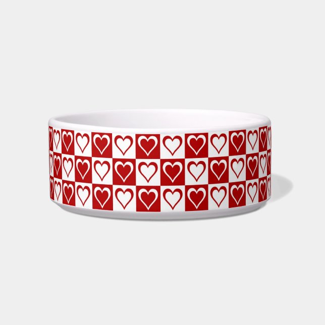 Red Checkered pattern with Hearts Bowl (Front)