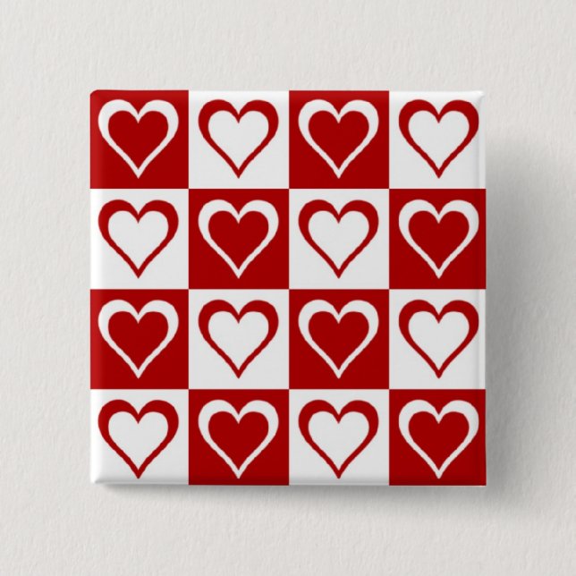 Red Checkered pattern with Hearts Button (Front)