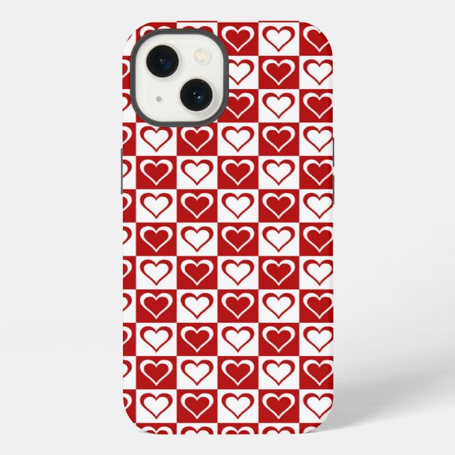 Red Checkered pattern with Hearts Iphone Case (Back)