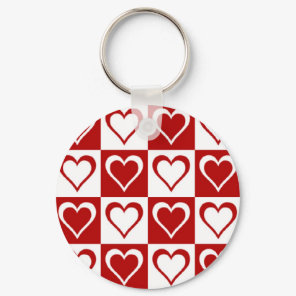 Red Checkered pattern with Hearts Keychain