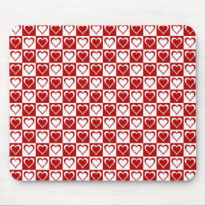 Red Checkered pattern with Hearts Mouse Pad