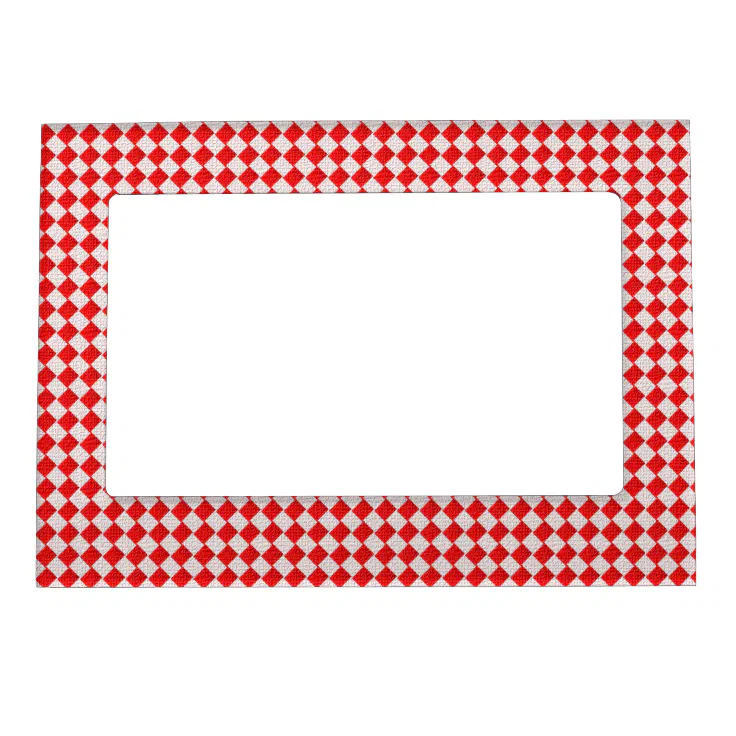 Red Checkered Picnic Tablecloth Background Magnetic Photo Frame | Zazzle