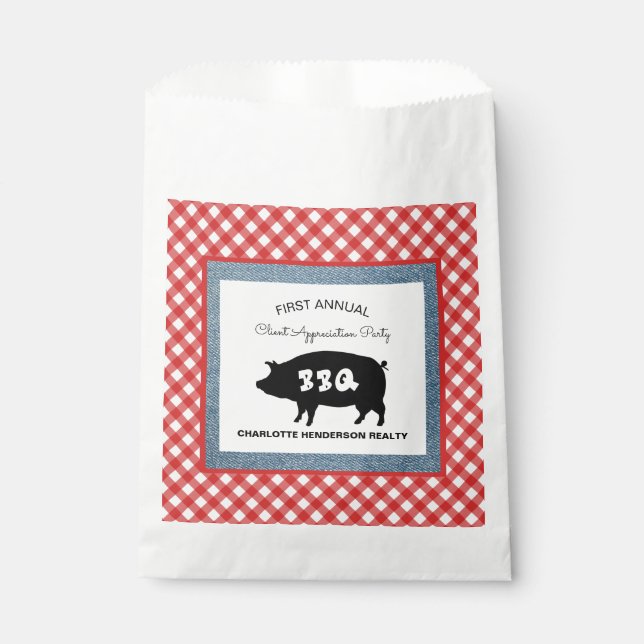 Red Checkered Pig Roast BBQ Party Favor Bag (Front)