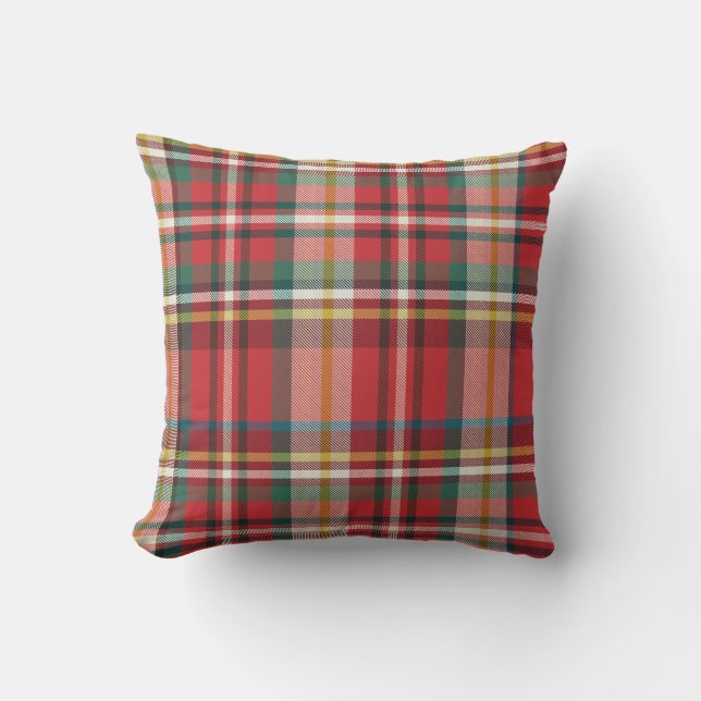 Red Checkered Plaid Rustic Grandma Holiday Throw Pillow (Front)