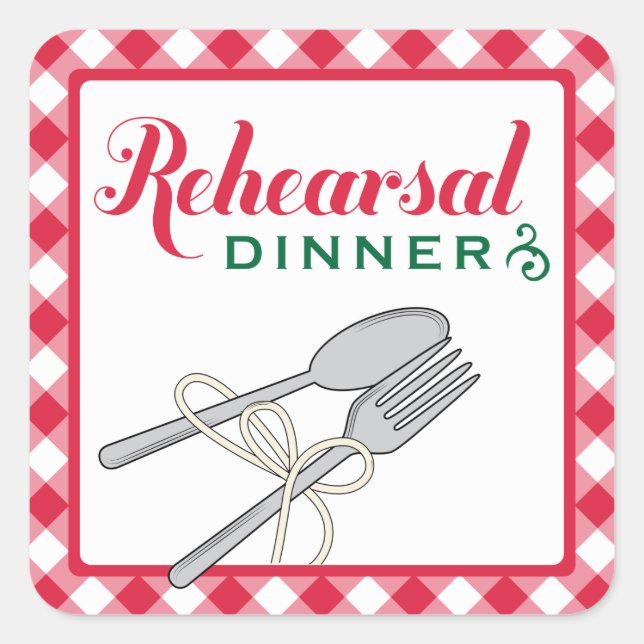 Red Checkered Rehearsal Dinner Wedding Square Sticker (Front)
