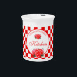 Red Checkered Retro 50's Kitchen Diner Beverage Pitcher<br><div class="desc">Personalized family name and "kitchen" or any words you would like in retro red and white checkered pattern.</div>