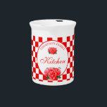 Red Checkered Retro 50's Kitchen Diner Beverage Pitcher<br><div class="desc">Personalized family name and "kitchen" or any words you would like in retro red and white checkered pattern.</div>