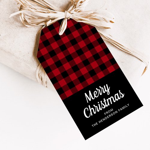 Red Checkered Script Christmas Gift Tags