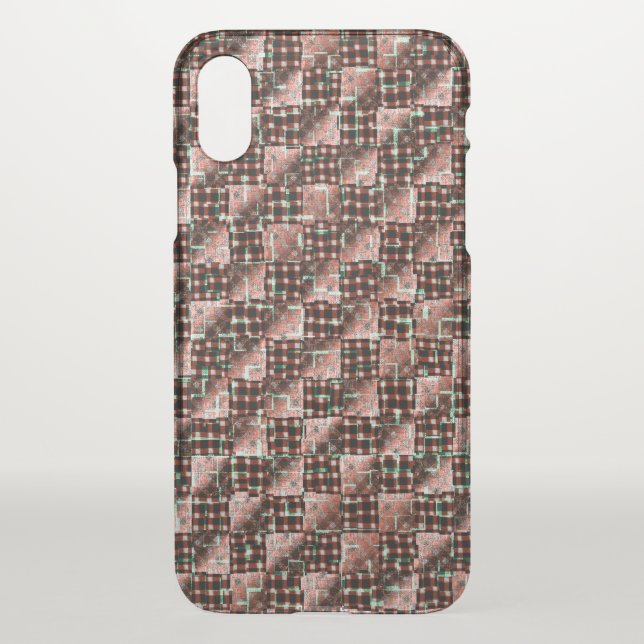 Red checkered squares subjected to weird mosaic uncommon iPhone case (Back)