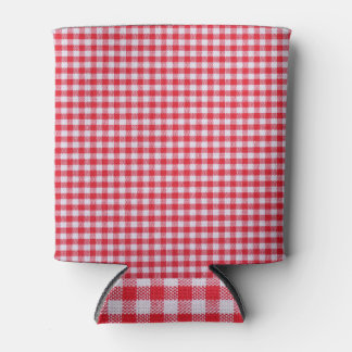 Red Checkered Tablecloth Close-Up. Can Cooler