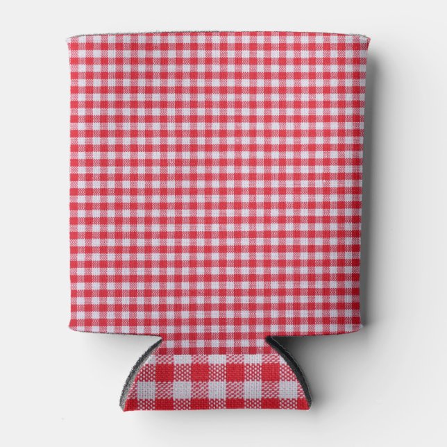 Red Checkered Tablecloth Close-Up. Can Cooler (Front)