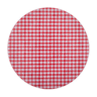 Red Checkered Tablecloth Close-Up. Cutting Board