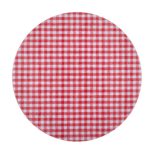 Red Checkered Tablecloth Close-Up. Cutting Board (Front)