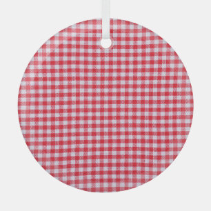 Red Checkered Tablecloth Close-Up. Glass Ornament