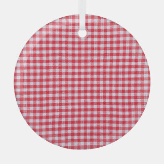 Red Checkered Tablecloth Close-Up. Glass Ornament