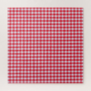 Red Checkered Tablecloth Close-Up. Jigsaw Puzzle