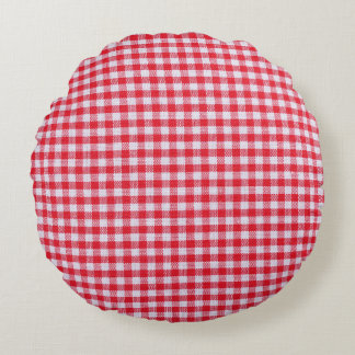 Red Checkered Tablecloth Close-Up. Round Pillow