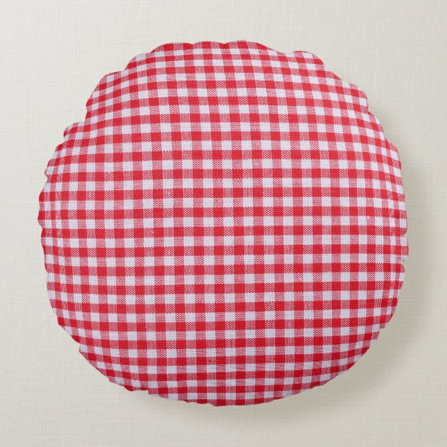 Red Checkered Tablecloth Close-Up. Round Pillow (Front)