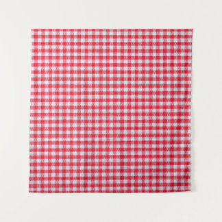 Red Checkered Tablecloth Close-Up. Tapestry