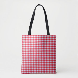 Red Checkered Tablecloth Close-Up. Tote Bag
