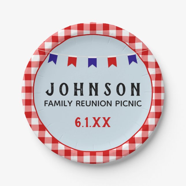 Red Checkered Tablecloth Summer Picnic Party Paper Plates (Front)