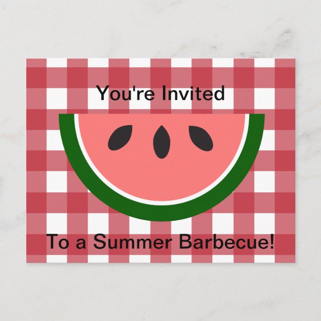Red Checkered Tablecloth Watermelon Invitation Postcard (Front)