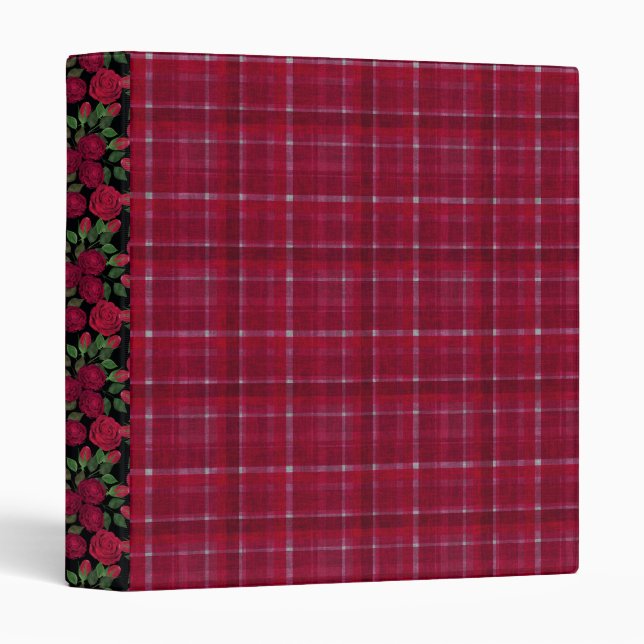 Red Checkered Tartan 3 Ring Binder (Front/Spine)