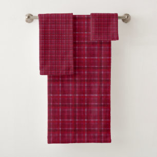 Red Checkered Tartan Bath Towel Set